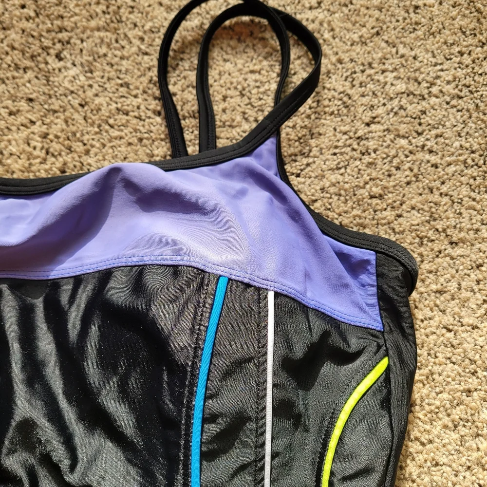 Vintage Delta Burke Swimwear Womens Swimsuit One Piece 20W BlackPurple Spaghetti